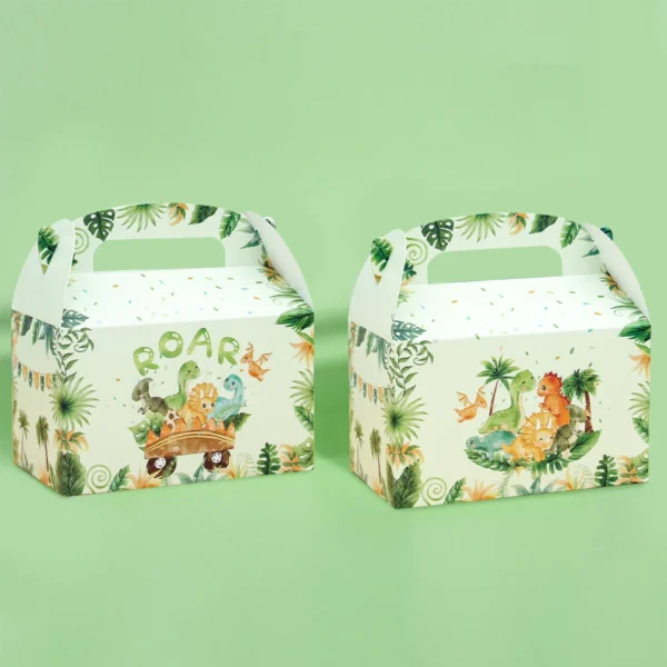 Cajas de cartón con la temática de dinosaurio, Cajas de Regalo para chuches, decoración de cumpleaños de dinosaurio.