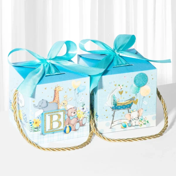 Cajas para chuches, detalles y empaque para regalo de dibujo de animales tipo aquarela, cajitas para embalajes de regalo portátiles, para baby showers. gender revelar / revelación de género para niño y niña, decoración para fiesta de cumpleaños