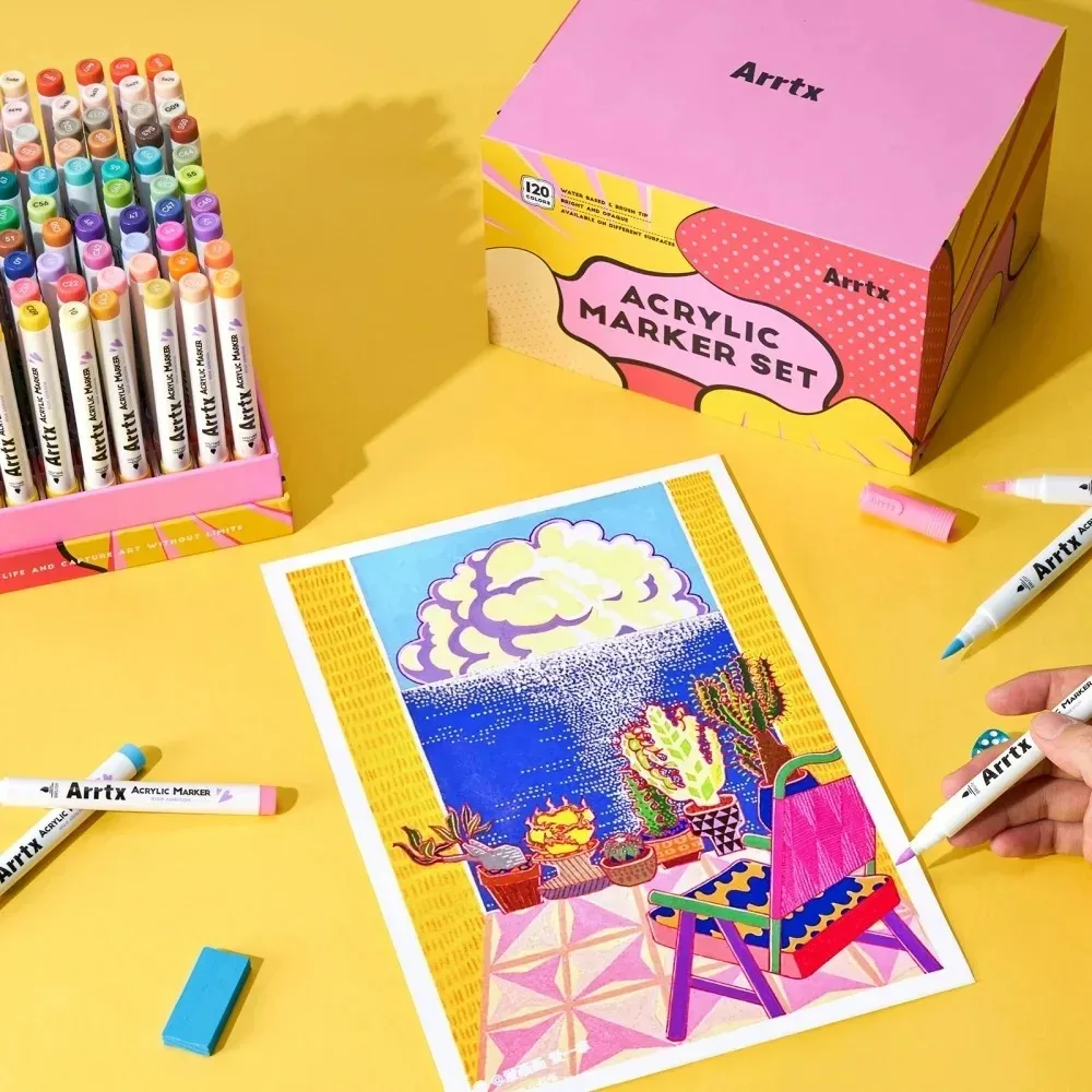 Rotuladores acrílicos, bolis de pintura con punta de pincel de 120 colores, tinta a base de agua, No es tóxica, resistente al agua para pintura rupestre, madera, piedra y vidrio - Imagen 4