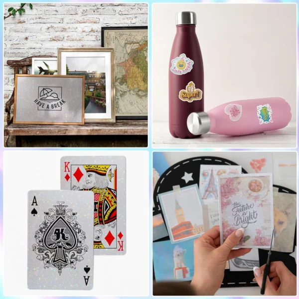 Hojas de papel adhesivo holográfico tamaño A4, vinilo transparente, autoadhesivo, 20hojas de laminación transparentes impermeables, 11,7x8,3 pulgadas, 5 estilos