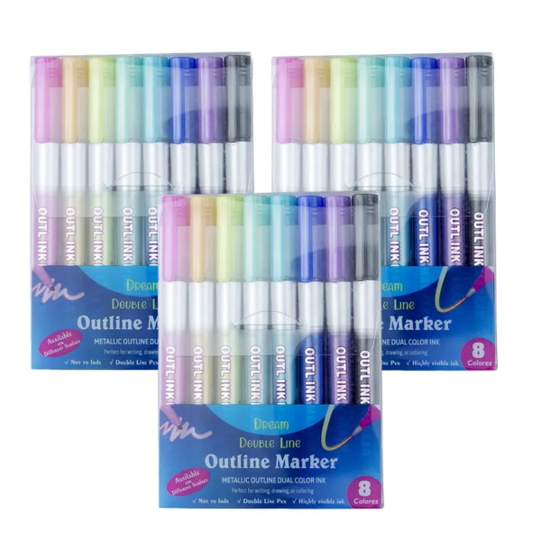 12 Color Double Line Outline Art Pen Marker Pen DIY Graffiti Outline Marker Pen Highlighter Scrapbook Bullet Diary Poster Card
