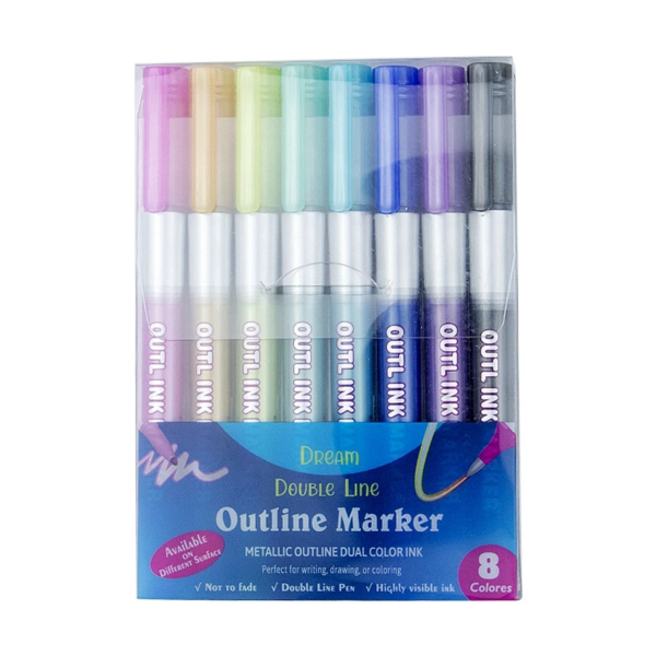 12 Color Double Line Outline Art Pen Marker Pen DIY Graffiti Outline Marker Pen Highlighter Scrapbook Bullet Diary Poster Card