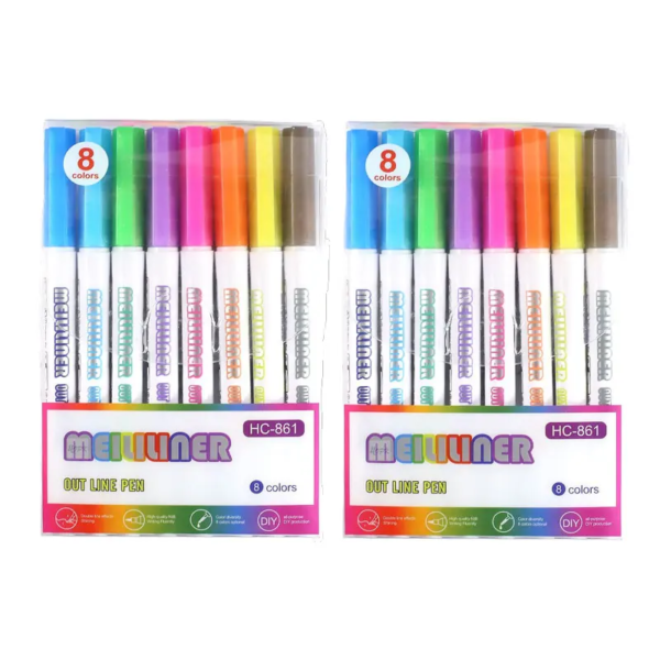 12 Color Double Line Outline Art Pen Marker Pen DIY Graffiti Outline Marker Pen Highlighter Scrapbook Bullet Diary Poster Card