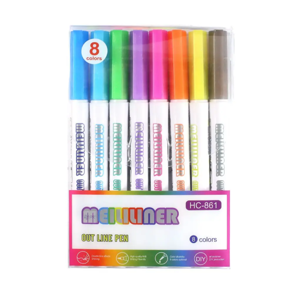 12 Color Double Line Outline Art Pen Marker Pen DIY Graffiti Outline Marker Pen Highlighter Scrapbook Bullet Diary Poster Card