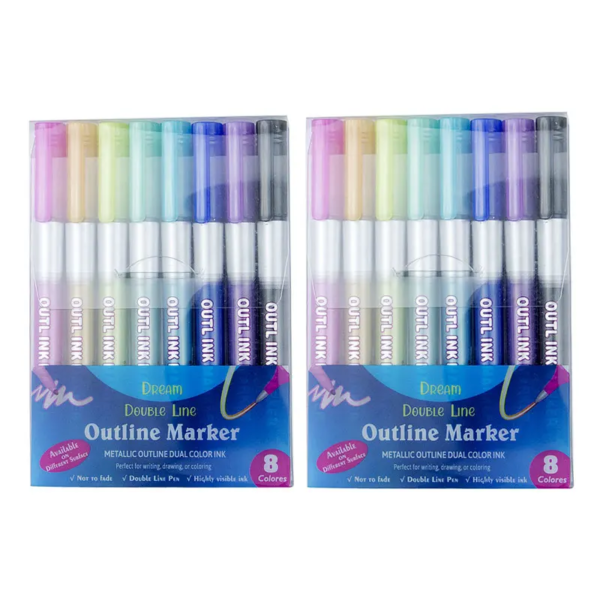 12 Color Double Line Outline Art Pen Marker Pen DIY Graffiti Outline Marker Pen Highlighter Scrapbook Bullet Diary Poster Card