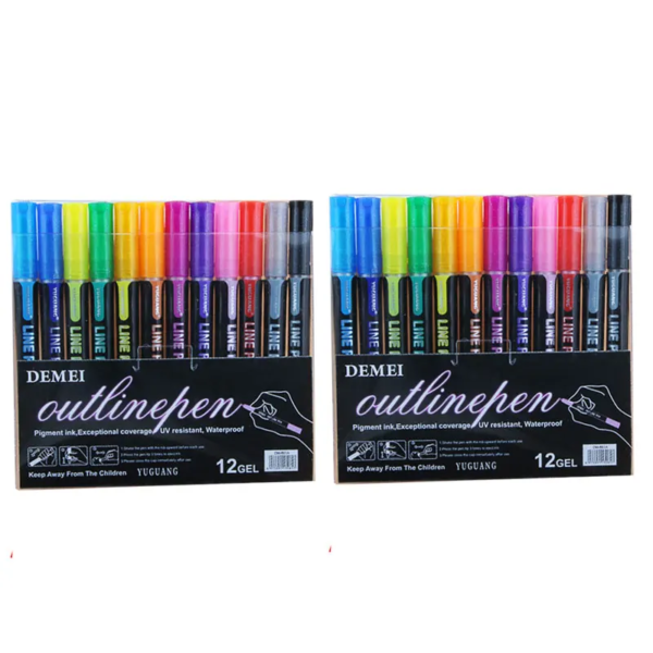12 Color Double Line Outline Art Pen Marker Pen DIY Graffiti Outline Marker Pen Highlighter Scrapbook Bullet Diary Poster Card