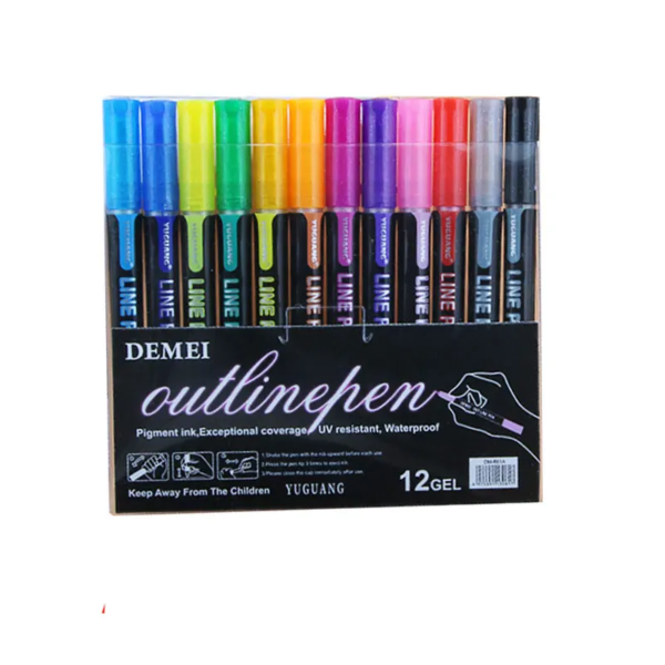 12 Color Double Line Outline Art Pen Marker Pen DIY Graffiti Outline Marker Pen Highlighter Scrapbook Bullet Diary Poster Card