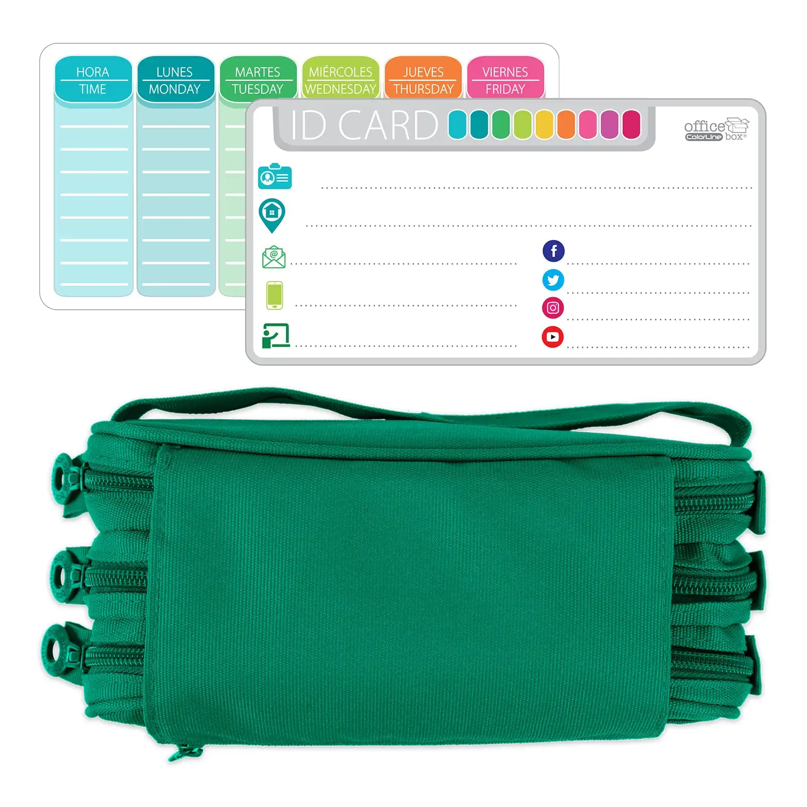 Estuche Escolar Triple Portatodo de Alta Capacidad con Tres Cremalleras. Verde - Imagen 5