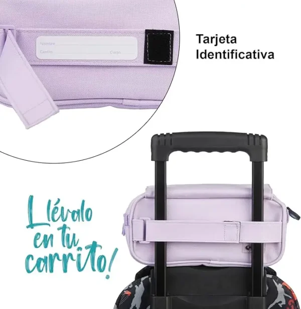 Estuche Escolar color Lavanda con tres compartimentos y solapa bits& Bobs 23x10x10cm , para organizar tu Material Escolar