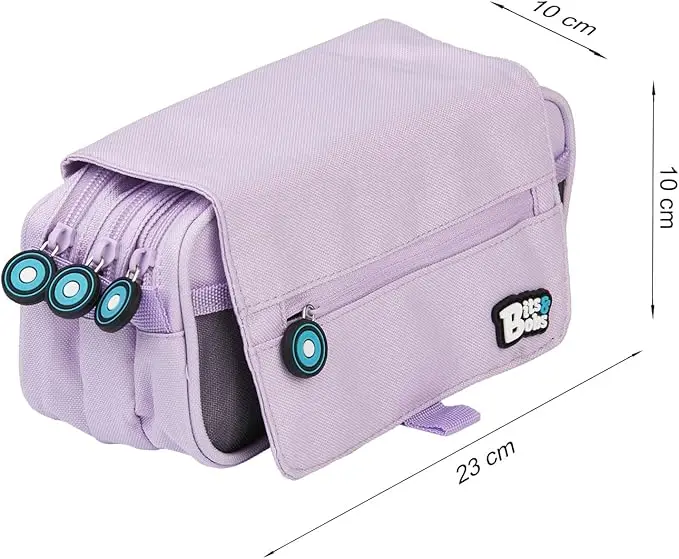 Estuche Escolar color Lavanda con tres compartimentos y solapa bits& Bobs 23x10x10cm , para organizar tu Material Escolar - Imagen 2