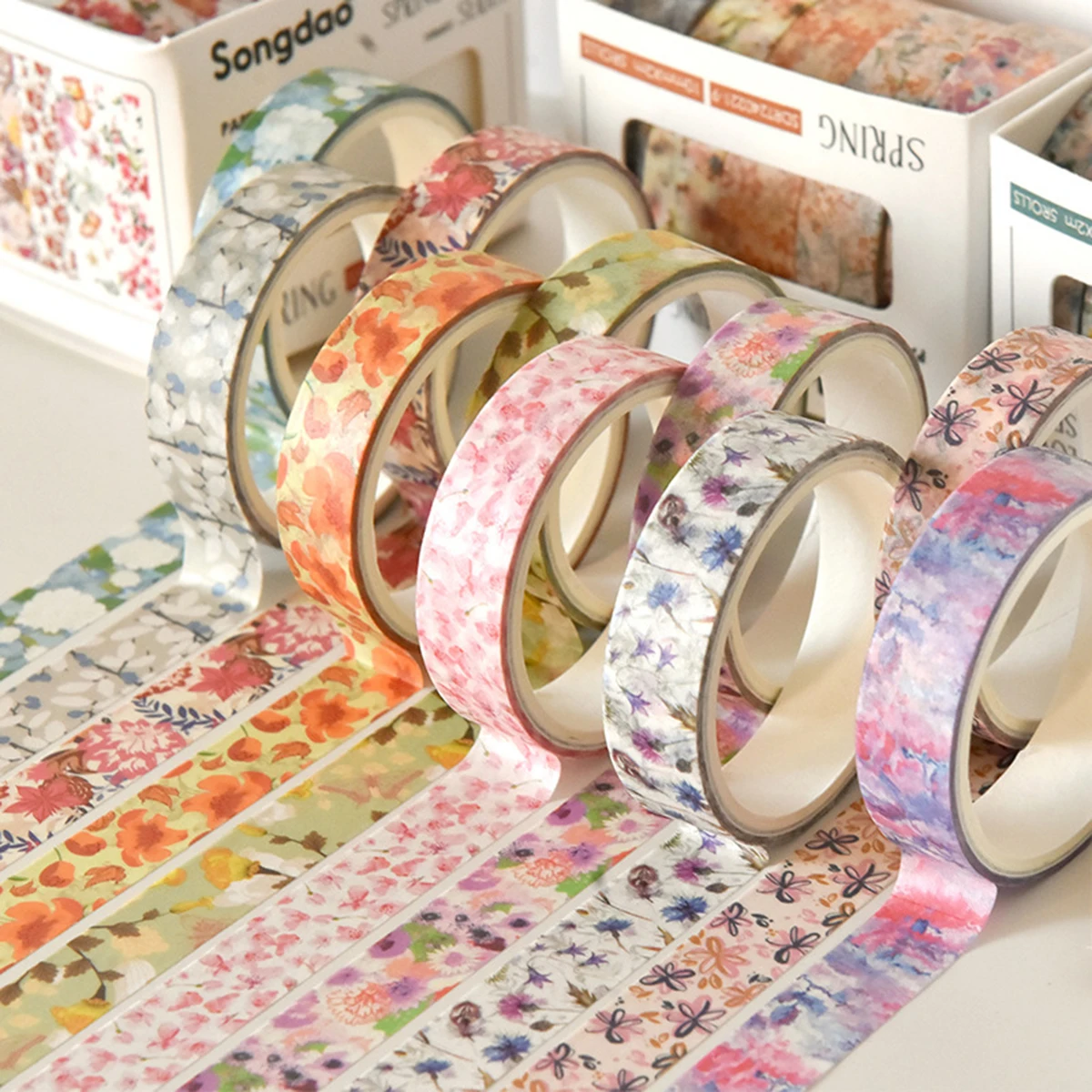 Cinta Decorativa Romántica con Diseño Floral en Caja, Cinta Washi Decorativa para agendas, libros y decoración de bullet journal - Imagen 4