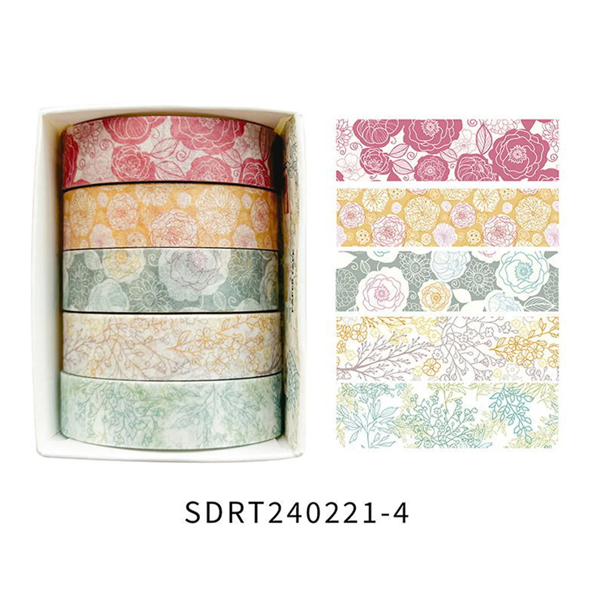 Cinta Decorativa Romántica con Diseño Floral en Caja, Cinta Washi Decorativa para agendas, libros y decoración de bullet journal - Imagen 24