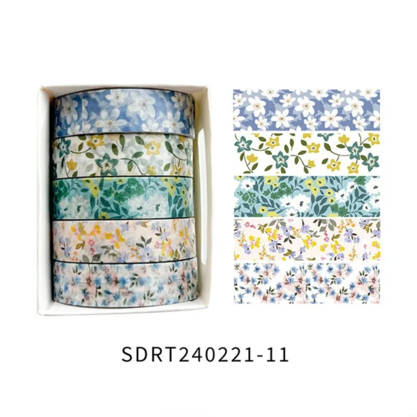 Cinta Decorativa Romántica con Diseño Floral en Caja, Cinta Washi Decorativa para agendas, libros y decoración de bullet journal