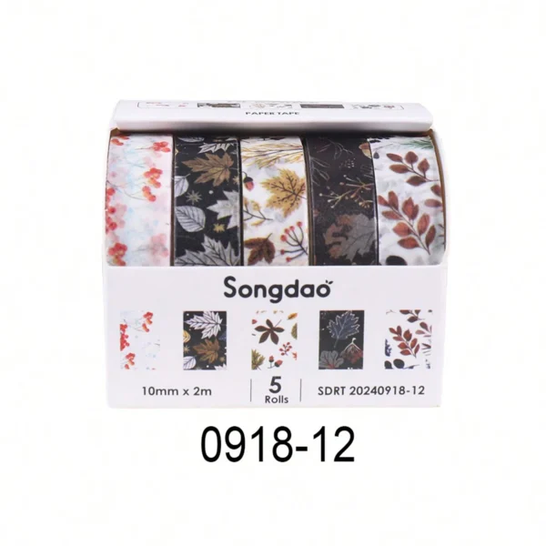 Cinta Decorativa Romántica con Diseño Floral en Caja, Cinta Washi Decorativa para agendas, libros y decoración de bullet journal