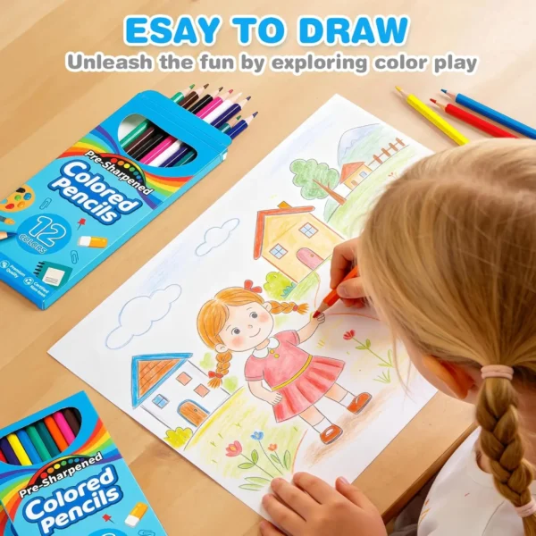 Lápices de Colores preafilados en 12 Colores para niños y niñas, Material Escolar