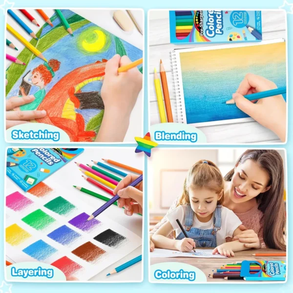 Lápices de Colores preafilados en 12 Colores para niños y niñas, Material Escolar