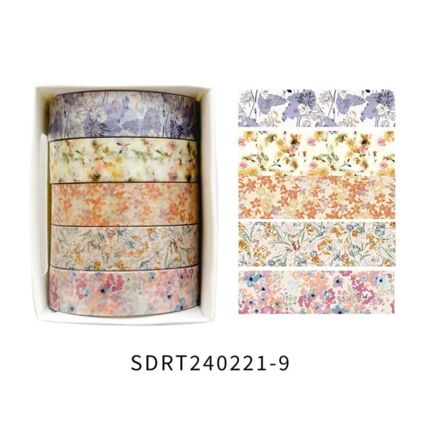 Cinta Decorativa Romántica con Diseño Floral en Caja, Cinta Washi Decorativa para agendas, libros y decoración de bullet journal
