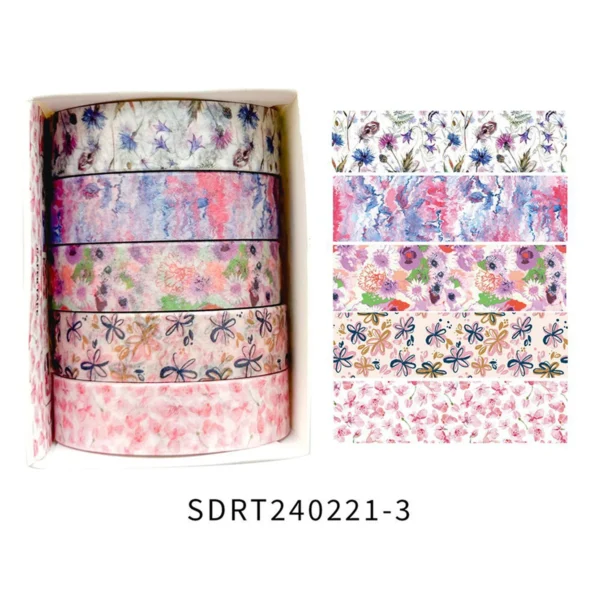 Cinta Decorativa Romántica con Diseño Floral en Caja, Cinta Washi Decorativa para agendas, libros y decoración de bullet journal