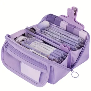 Estuche organizador para lápices de gran capacidad: almacenamiento de escritorio con múltiples compartimentos para material escolar y de oficina (rosa/púrpura/negro)