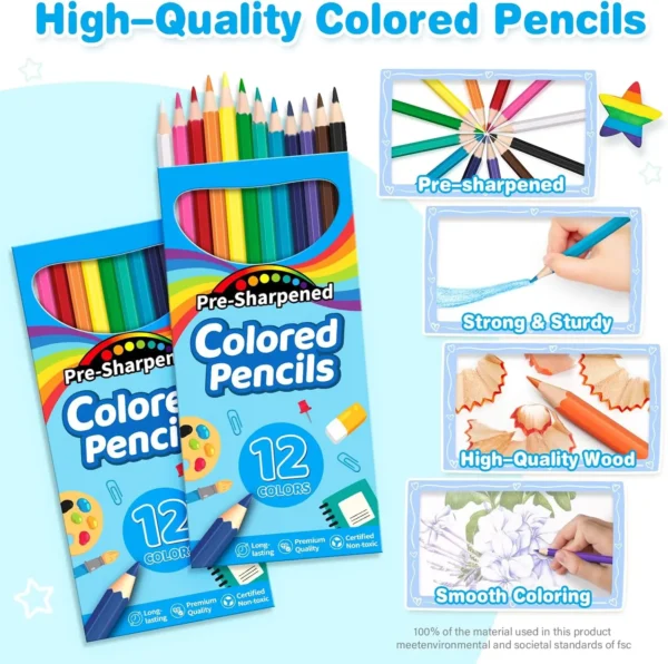 Lápices de Colores preafilados en 12 Colores para niños y niñas, Material Escolar