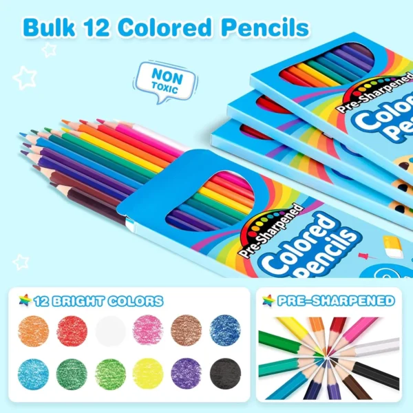 Lápices de Colores preafilados en 12 Colores para niños y niñas, Material Escolar