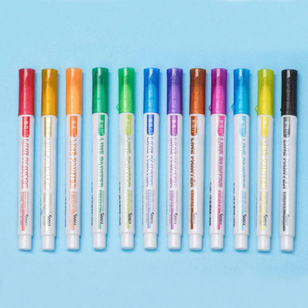 12 Color Double Line Outline Art Pen Marker Pen DIY Graffiti Outline Marker Pen Highlighter Scrapbook Bullet Diary Poster Card