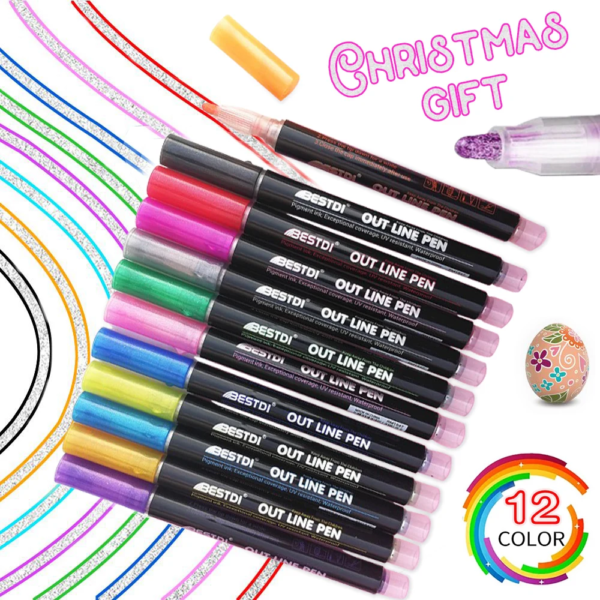 12 Color Double Line Outline Art Pen Marker Pen DIY Graffiti Outline Marker Pen Highlighter Scrapbook Bullet Diary Poster Card