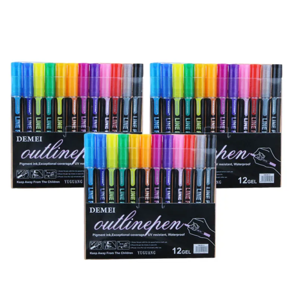 12 Color Double Line Outline Art Pen Marker Pen DIY Graffiti Outline Marker Pen Highlighter Scrapbook Bullet Diary Poster Card