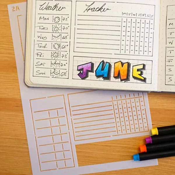 Juego de plantillas de diario semanal de 6 piezas para cuaderno de diario tamaño A5, bullet journal, agenda bullet y planificadores