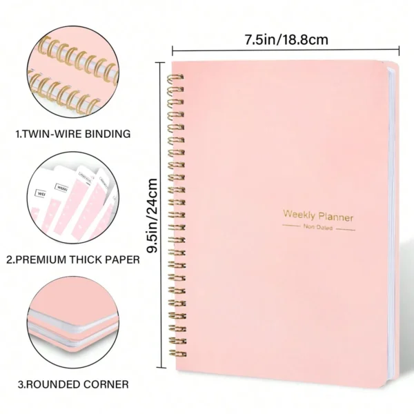 Agenda planificadora de 52 semanas, planificador semanal Kawaii (en inglés), NOTEBOOK, cuaderno de notas de 52 hojas, 104 páginas, grosor de papel, 100GSM