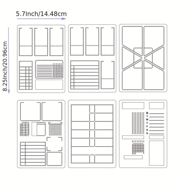Juego de plantillas de diario semanal de 6 piezas para cuaderno de diario tamaño A5, bullet journal, agenda bullet y planificadores