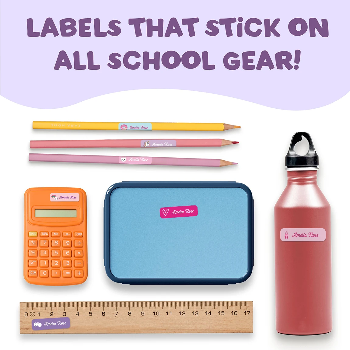 Etiquetas de nombres impermeables y personalizadas para botellas, loncheras, útiles escolares y cuadernos - Imagen 6