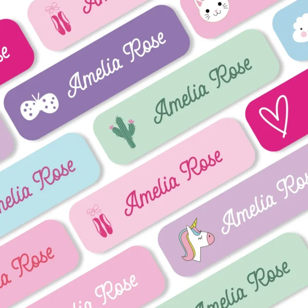 Etiquetas de nombres impermeables y personalizadas para botellas, loncheras, útiles escolares y cuadernos