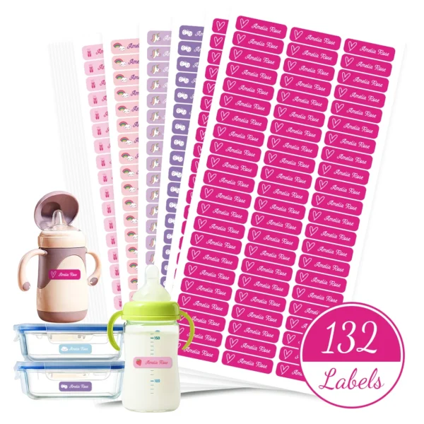 Etiquetas de nombres impermeables y personalizadas para botellas, loncheras, útiles escolares y cuadernos