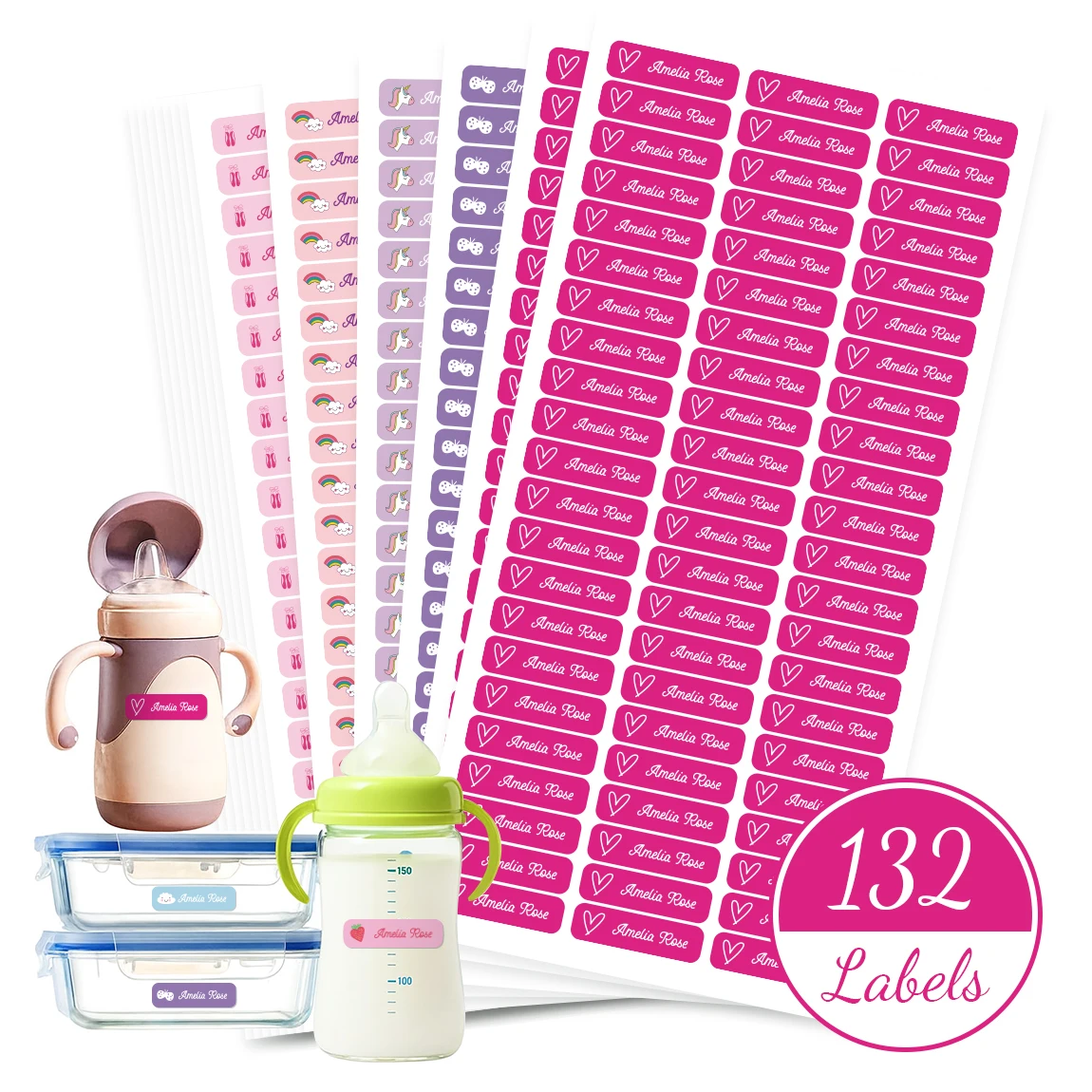 Etiquetas de nombres impermeables y personalizadas para botellas, loncheras, útiles escolares y cuadernos - Imagen 3