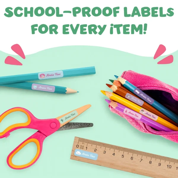 Etiquetas de nombres impermeables y personalizadas para botellas, loncheras, útiles escolares y cuadernos